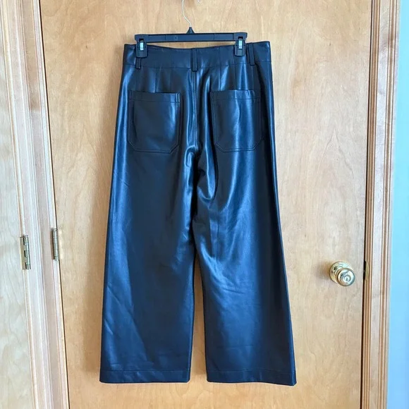 Maeve Anthropologie Colette Faux Leather Pants 30 Black Wide Leg High Rise - Picture 6 of 11